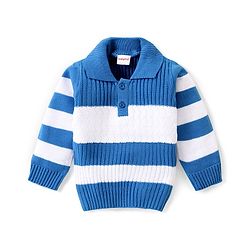 Babyhug Knitted Full Sleeves Striped Sweater Set - Blue