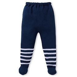 Babyhug Knit Striped Footed Fleece & Woollen Bottom - Navy Blue