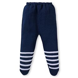 Babyhug Knit Striped Footed Fleece & Woollen Bottom - Navy Blue