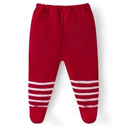 Babyhug Sweater Knit Footed Fleece & Woollen Striped Pant - Red
