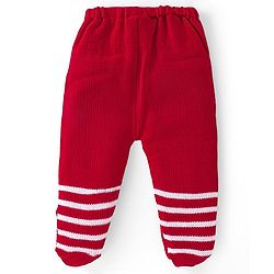 Babyhug Sweater Knit Footed Fleece & Woollen Striped Pant - Red