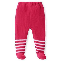 Babyhug Knit Striped Footed Leggings - Dark Pink