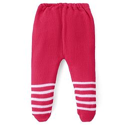 Babyhug Knit Striped Footed Leggings - Dark Pink