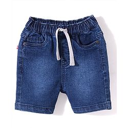 Babyhug Above Knee Length Solid Color Stretchable Denim Bermuda - Dark Blue
