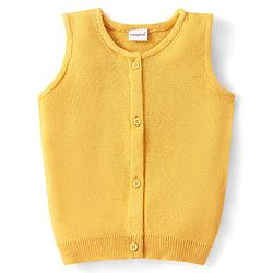 Babyhug Knitted Sleeveless Solid Color Front Open Sweater - Yellow