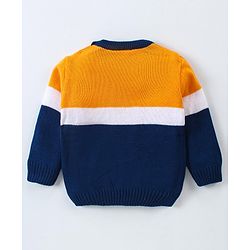 Babyhug  Knitted Full Sleeves Pullover Sweater with Alphabet Embroidery  - Blue Yellow & White