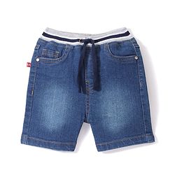 Babyhug Above Knee Length Denim Washed Bermuda  with Stretch Solid  Colour - Medium Blue