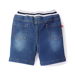 Babyhug Above Knee Length Denim Washed Bermuda  with Stretch Solid  Colour - Medium Blue