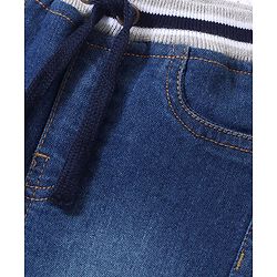 Babyhug Above Knee Length Denim Washed Bermuda  with Stretch Solid  Colour - Medium Blue