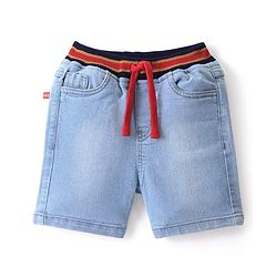 Babyhug Above Knee Length Denim Washed Bermuda  with Stretch Solid  Colour - Medium Blue