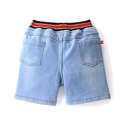 Babyhug Above Knee Length Denim Washed Bermuda  with Stretch Solid  Colour - Medium Blue