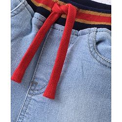 Babyhug Above Knee Length Denim Washed Bermuda  with Stretch Solid  Colour - Medium Blue