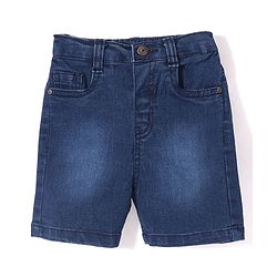 Babyhug Above Knee Length Denim Washed Bermuda with Stretch Solid Colour - Dark Blue