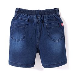 Babyhug Above Knee Length Denim Washed Bermuda with Stretch Solid Colour - Dark Blue