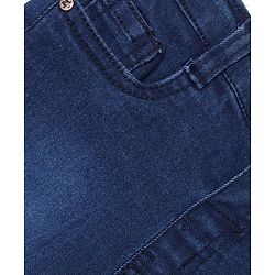 Babyhug Above Knee Length Denim Washed Bermuda with Stretch Solid Colour - Dark Blue