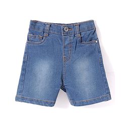 Babyhug Above Knee Length Denim Washed Bermuda with Stretch Solid Colour - Dark Blue