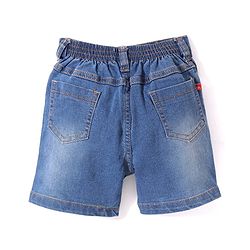 Babyhug Above Knee Length Denim Washed Bermuda with Stretch Solid Colour - Dark Blue