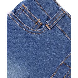 Babyhug Above Knee Length Denim Washed Bermuda with Stretch Solid Colour - Dark Blue