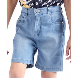 Babyhug Above Knee Length Denim Washed Bermuda with Stretch Solid Colour - Dark Blue
