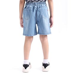 Babyhug Above Knee Length Denim Washed Bermuda with Stretch Solid Colour - Dark Blue