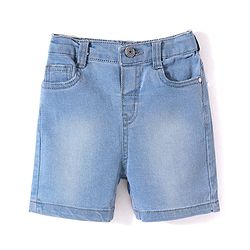 Babyhug Above Knee Length Denim Washed Bermuda with Stretch Solid Colour - Dark Blue