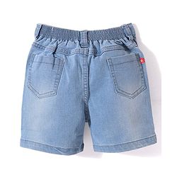 Babyhug Above Knee Length Denim Washed Bermuda with Stretch Solid Colour - Dark Blue