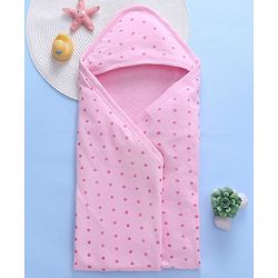 Babyhug Terry  Woven Hooded Bath Towel with Polka Dot Print L 76 X B 76 cm - Pink