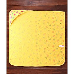 Babyhug Woven Terry Towel With Hood Strawberry Print L 76 x B 76 cm - Yellow