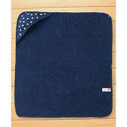 Babyhug Terry Woven Hooded Bath Towel with Heart Print L 76 X B 76 cm - Navy Blue