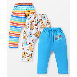 Babyhug Disney Cotton Knit Full Length Diaper Leggings Striped & The Lion King Graphics Pack of 3 - Multicolour