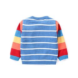 Babyhug Knitted Full Sleeves Sweater Set with Cap Stripes & Sun Patch - Multicolor