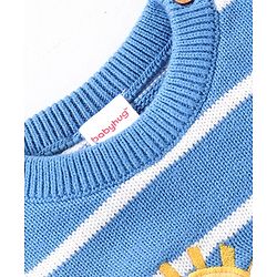 Babyhug Knitted Full Sleeves Sweater Set with Cap Stripes & Sun Patch - Multicolor