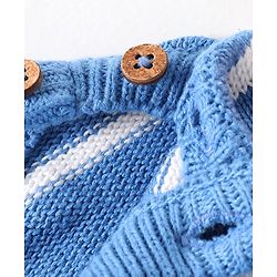 Babyhug Knitted Full Sleeves Sweater Set with Cap Stripes & Sun Patch - Multicolor