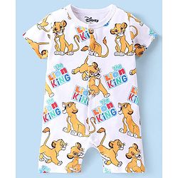 Babyhug Disney Cotton Knit Half Sleeves Lion King Printed Romper - White