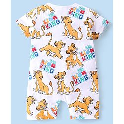 Babyhug Disney Cotton Knit Half Sleeves Lion King Printed Romper - White