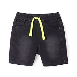 Babyhug Above Knee Length Denim Washed Bermuda with Stretch Solid Colour - Black
