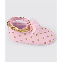 Cute Walk by Babyhug Velcro Closure Booties with Flower Applique - Pink