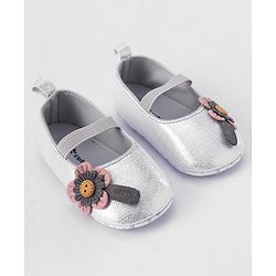 Cute Walk by Babyhug Booties Floral Applique - Silver