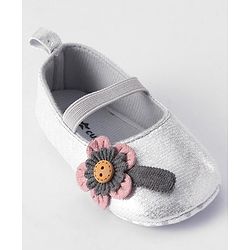 Cute Walk by Babyhug Booties Floral Applique - Silver