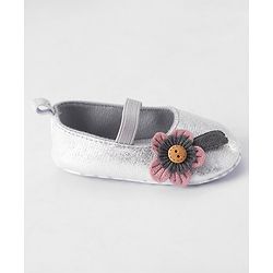 Cute Walk by Babyhug Booties Floral Applique - Silver