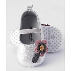 Cute Walk by Babyhug Booties Floral Applique - Silver