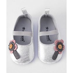 Cute Walk by Babyhug Booties Floral Applique - Silver