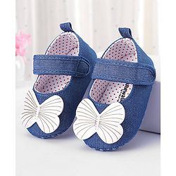 Cute Walk by Babyhug Velcro Closure Booties Butterfly Applique - Blue