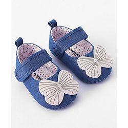 Cute Walk by Babyhug Velcro Closure Booties Butterfly Applique - Blue