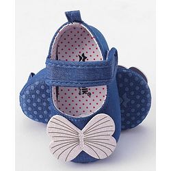Cute Walk by Babyhug Velcro Closure Booties Butterfly Applique - Blue