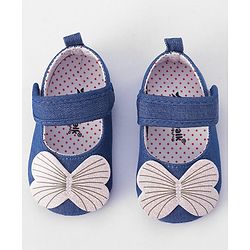 Cute Walk by Babyhug Velcro Closure Booties Butterfly Applique - Blue