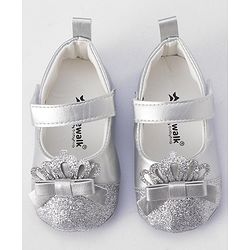 Cute Walk by Babyhug Velcro Closure Booties Bow Applique - Silver