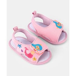 Cute Walk by Babyhug Velcro Closure Booties With Mermaid Print - Pink