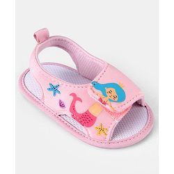 Cute Walk by Babyhug Velcro Closure Booties With Mermaid Print - Pink