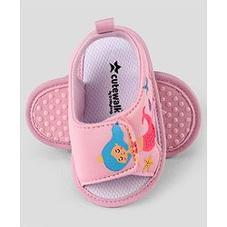 Cute Walk by Babyhug Velcro Closure Booties With Mermaid Print - Pink